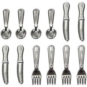 12Pcs Set 1:12 Dollhouse Miniature Dollhouse Kitchen Silverware Forks Spoons 1/12 Scale Miniature Doll Tableware Decoration, Exquisite Workmanship Crafts