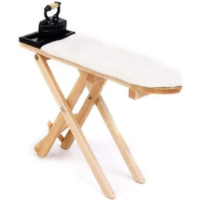 Dollhouse Furniture 1:12 Scale Miniatures Accessories Ironing Board Set Wooden Furniture Model Miniature Room Artificial House Decor Life Scene Ornament (Off-white)