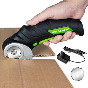 PHALANX Cordless Electric Scissors - 4V Cardboard Cutter with 2 Self-sharpening Cutter Blades, Rotary Cutter for Fabric Cutting, Power Box Cutter for Carpet with Safety Lock, Black in Kuwait