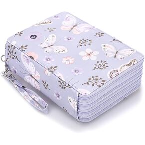BTSKY Colored Pencil Case- 200 Slots Pencil Holder Pen Bag Large Capacity Pencil Organizer with Handle Strap Handy Colored Pencil Box with Printing Pattern (Light Blue Hummingbird)