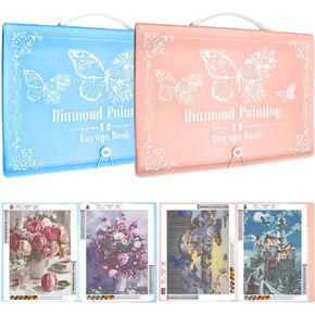 ZYNERY 2 Pack A3 Diamond Painting Storage Book Handheld, 60 Pages Diamond Art Portfolio, Large Diamond Art Storage Folder Suitable for 12x16 inch Diamond Painting (Pink + Blue)