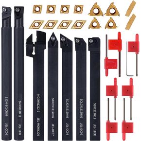 1/2" 12mm Indexable Lathe Turning Tool 14Pcs Kit- 4Pcs Metal Lathe Tools Holder Set with 10Pcs CCMT09T304 Carbide Insert for Turning S12M-SCLCR09/SCMCN1212H09/SCLCL1212H09/SCLCR1212H09