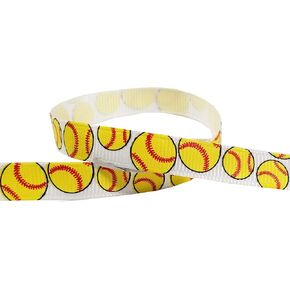 3/8"-1.5" Volleyball/Softball/Soccer Grosgrain Ribbon for Cheer Bows, Sewing (10yd 3/8" Softball White/Yellow)