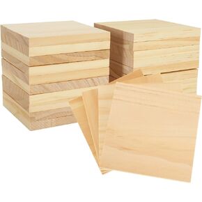 24 Pack 4x4 Inch Wood Squares for Paintings, Unfinished Wood Panels, Natural Pine Square, Blank Wood Boards for Laser Engraving, DIY Crafts, Architectural Models, Coasters