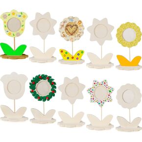 Juexica 12 Pcs DIY Wood Flower Shape Picture Frames Unfinished Solid Wood Picture Frames Painting Crafts Wooden Photo Frame for Kids Birthday Gift Arts Activities Decorative DIY Projects