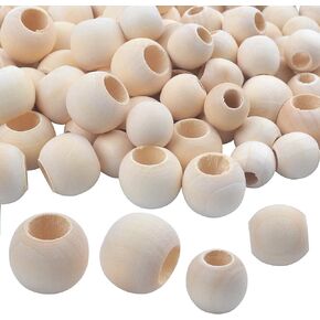 Natural Wooden Beads, 100 Pieces Big Hole Natural Round Wood Loose Beads Wooden Spacers Beads for Craft DIY Jewelry Making(20mm,15mm)