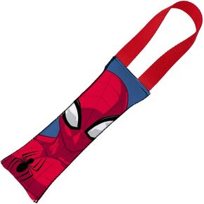 Buckle-Down Dog Tug Toy Spider Man Pose Round Spider Icon Close Up Blue Red