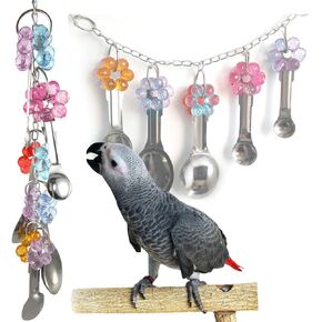 Yamibobo Bird Toy Bird Parrot Toy Spoon, Colorful Stainless Steel and Acrylic Cage Décor, Beak Conditioner for Birds with Soft Beaks, Good for Bird's Mental and Physical Health
