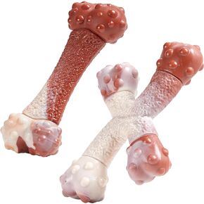 2 Pack Durable Dog Chew Toy for Aggressive Chewers,Beef Flavor,Nylon Material with dimpled Design for Medium Large Breed Dogs (Large, Bacon)