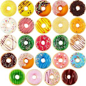 24 Pieces Realistic Artificial Toy Donuts, Scented Fake Donuts Squeeze Rainbow Donut Stress Balls Toy Food Donut Party Decorations Toy Cakes Fake Desserts for Birthday Party Supplies Shop Decorations