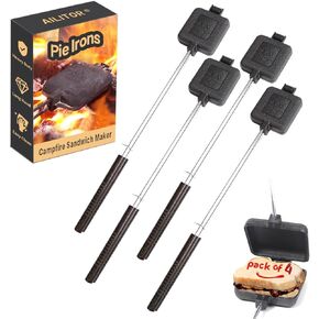 AILITOR Campfire Sandwich Maker Cast Iron Pack of 4 - Pudgy Pie Maker for Camping, Mountain Pie Cooker