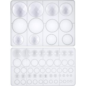 Funshowcase Cabochon Gem Resin Silicone Molds for Cake Decoration, Polymer Clay, UV Epoxy Urethane Polyresin Jewelry Making, Faceted and Round Domes Set of 2 Trays Circle Diameter 0.2-2.3inch