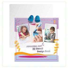 ATARAXIA ART 3D Stencil Book 40 Patterns, Drawing Molds Design Paper for 3D Pen, Reusable Colorful 20 Sheets 40 Pattern, Clear Pad & 2 Finger Caps, Painting Graffiti Template for 3DPen Kids DIY Gifts