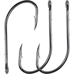 Bait Holder Hooks 2 Barbs Fishing Hooks, 110pcs Barbed Shank Beak Baitholder Hooks Forged Long Shank Fishing Hook for Saltwater Freshwater