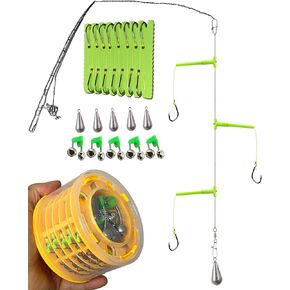 CAIGAO Superior Nylon Material Leader Rigs with Hooks Stainless Steel Snap Connect, Anti-Tangle Tandem Fishing Hooks with Organizer, 5 Sets of Hooks with Storage Box