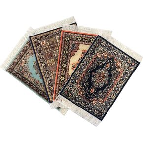 Set of 4 Dollhouse Rugs, Miniature Doll House Accessory, 6x4 Carpets, Rectangle, Kids Toy Furniture Carpeting Decor