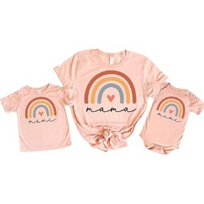 Olive Loves Apple Mommy & Me Matching Rainbow Heart Cursive Shirts & Bodysuits for Kids & Adults