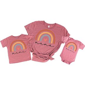 Olive Loves Apple Mommy & Me Matching Rainbow Heart Cursive Shirts & Bodysuits for Kids & Adults