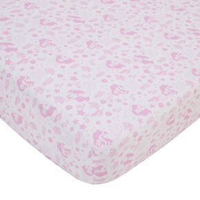 Disney The Little Mermaid Pink & White Ariel Cute by Nature Fitted Crib Sheet, Pink, White (8556003P)