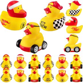 24 Pieces Race Car Driver Rubber Duckies 2 Inch Mini Rubber Ducks for Baby Shower Birthday Party Decorations Gift Classroom, 3 Designs