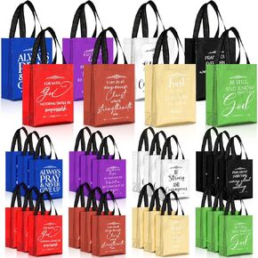 Religious Gift Bags Bulk with Handle 8 Colors Medium Size Bible Verse Gift Bags Christian Baptism Bags Reusable Church Welcome Visitors Non Woven Bags for Family Easter(40 Pcs)