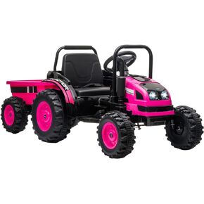 12V Electric Ride-On Tractor for Kids with Trailer, Remote Control, Music, LED Lights, and Rear Wheel Suspension - Battery Powered Toy Vehicle, Blue