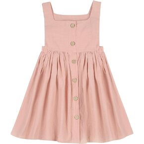 Toddler Girl Cotton Linen Summer Dress Suspender Sleeveless Button Beach Girls Sundress