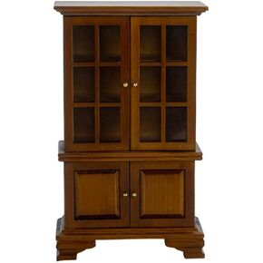 Dollhouse Furniture Cabinet 1:12 Scale Miniature Kitchen Accessories Wooden Cupboard Bookcase Display Shelf for Living Room Decoration (Brown)