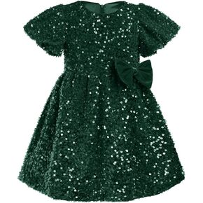 IBTOM CASTLE Girls Sequin Velvet Dress Sparkly Xmas Kids Sleeveless Ruffle Christmas Pageant Party Dress Fall Winter Clothes