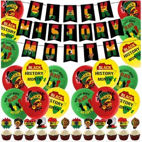 Black History Month Party Supplies Happy Black History Party/Cupcake Toppers/ Balloons/ Banner Set For African BHM Worthwhile Commemoration National Party