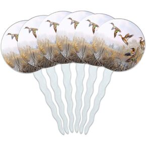 Green-Winged Teal Ducks Taking Flight Hunters Hunting Cupcake Picks Toppers Decoration Set of 6