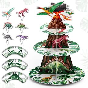 أغلفة كب كيك على شكل ديناصور بألوان مائية 36 قطعة و3 طبقات من الورق المقوى على شكل ديناصور لتزيين حفلات أعياد الميلاد للأطفال، مجموعة لوازم حفلات الحلوى على شكل غابة جوراسية in Kuwait