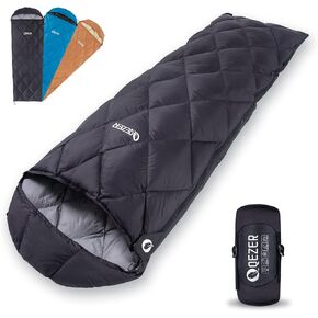 QEZER Down Sleeping Bag for Adults, Teens, 40-60℉ 600 Fill Power Duck Down Ultralight Sleeping Bag Backpacking Sleeping Bag with Compression Sack