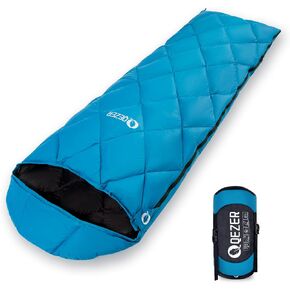 QEZER Down Sleeping Bag for Adults, Teens, 40-60℉ 600 Fill Power Duck Down Ultralight Sleeping Bag Backpacking Sleeping Bag with Compression Sack