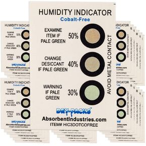Dry-Packs Cobalt Free Humidity Indicator Card 3 Dot Moisture Detection 30-50 Brown Green 50 Pack
