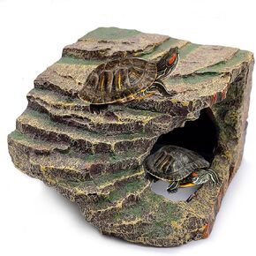 kathson Turtles Basking Platform Tortoise Resting Terrace Climbing Ramp Resin Dock Tank Decorations Reptile Hiding Cave Hideouts for Aquatic Turtles, Frog, Newts and Salamanders，Large