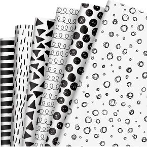 AnyDesign 12 Sheet Black White Wrapping Paper Minimalist Gift Wrap Paper Bulk Geometric Stripes Dots Art Craft Paper for Birthday Graduation DIY Crafts Gift Packing, Folded Flat, 19.7 x 27.6 Inch