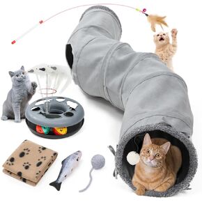 HIPYPLAS Cat Tunnel, Cat Toy, Collapsible S-Shaped Cat Play Tube, 10.5 Inch Diameter, Roller Track Kitten Toy, Plush Pet Toy with Catnip, Spring Cat Tease Stick for Cats and Rabbits