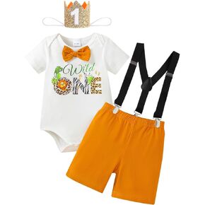 First Birthday Outfit Boy Wild One Birthday Decorations Birthday Crown Hat Baby Bow Tie Romper Onesie Bib Overall