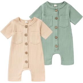 Newborn Baby Boy Girl Clothes 2 Pack Solid Romper Short Sleeve One-Piece Jumpsuits Outfits Sets