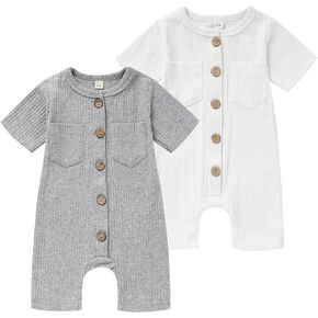 Newborn Baby Boy Girl Clothes 2 Pack Solid Romper Short Sleeve One-Piece Jumpsuits Outfits Sets