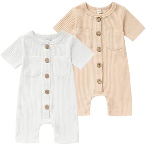 Newborn Baby Boy Girl Clothes 2 Pack Solid Romper Short Sleeve One-Piece Jumpsuits Outfits Sets in Saudi Arabia