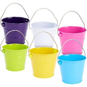 Juvale 6 Pack Mini Buckets for Kids Party Favors, Small Colorful Metal Pails with Handles for Classroom (6 Colors, 3.3x2.8 in)