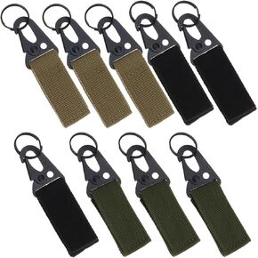 SING F LTD 9pcs Tactical Hanging Belt Carabiner Clip Multi-Function Hiking Hook Nylon Webbing Buckle Strap Keychain Hanging Hook for Camping Hiking Outdoor Activity Black Green Khaki