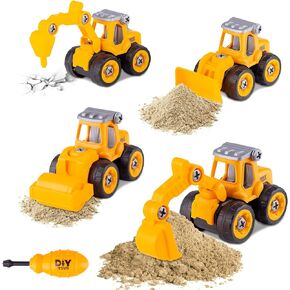 Beach Sand Toys for Toddlers Age 3-5,Outdoor Sandbox Toys, Kids Toys for 2 3 4 Year Old Boys, Stem Take Apart Construction Toys Truck, Excavator, Bulldozer, Ground Drill, Road Roller (Blue)