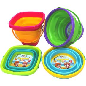 Gosu Toys Foldable Sand Bucket Expandable Sand Pail Square and Circle for Beach Multi Purpose for Kids Collapsible Silicone Bucket