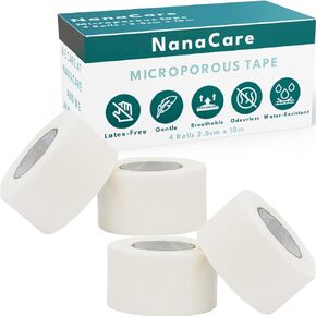 NanaCare Microporous Surgical Tape 1 inch x 11yd | 4 Rolls Micropore Surgical Tape | Medical Tape for Skin, Dressings, Face, Wound Care | First Aid Bandage Tape Suitable for Sensitive Skin