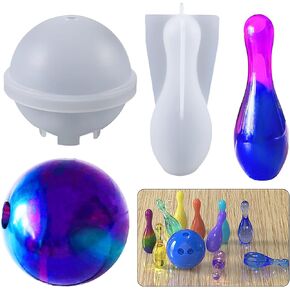 2 Pcs Bowling Sport Silicone Resin Mold Fun Epoxy Silicone Casting Molds for Bowling Sports Ball and Pin Training & Kids Games,3D DIY Making Handmade Home Crafts