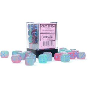 Chessex Dice Set – 12mm Gemini: Gel Green-Pink/Blue Luminary Dice Block – Dungeons and Dragons D&D DND TTRPG Dice – Includes 36 Dice – D6 (CHX26864)