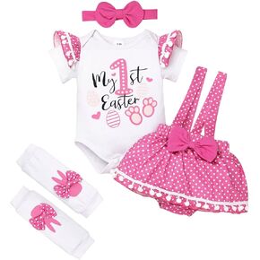 My 1st Easter Baby Girl Outfits Gifts Newborn Ruffle Romper Polka Dots Bunny Skirt Headband Leg Warmmer 0-18 Months